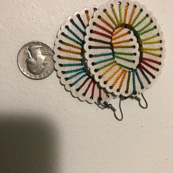 Handmade Wooden Rainbow Earrings - Picture 4 of 5